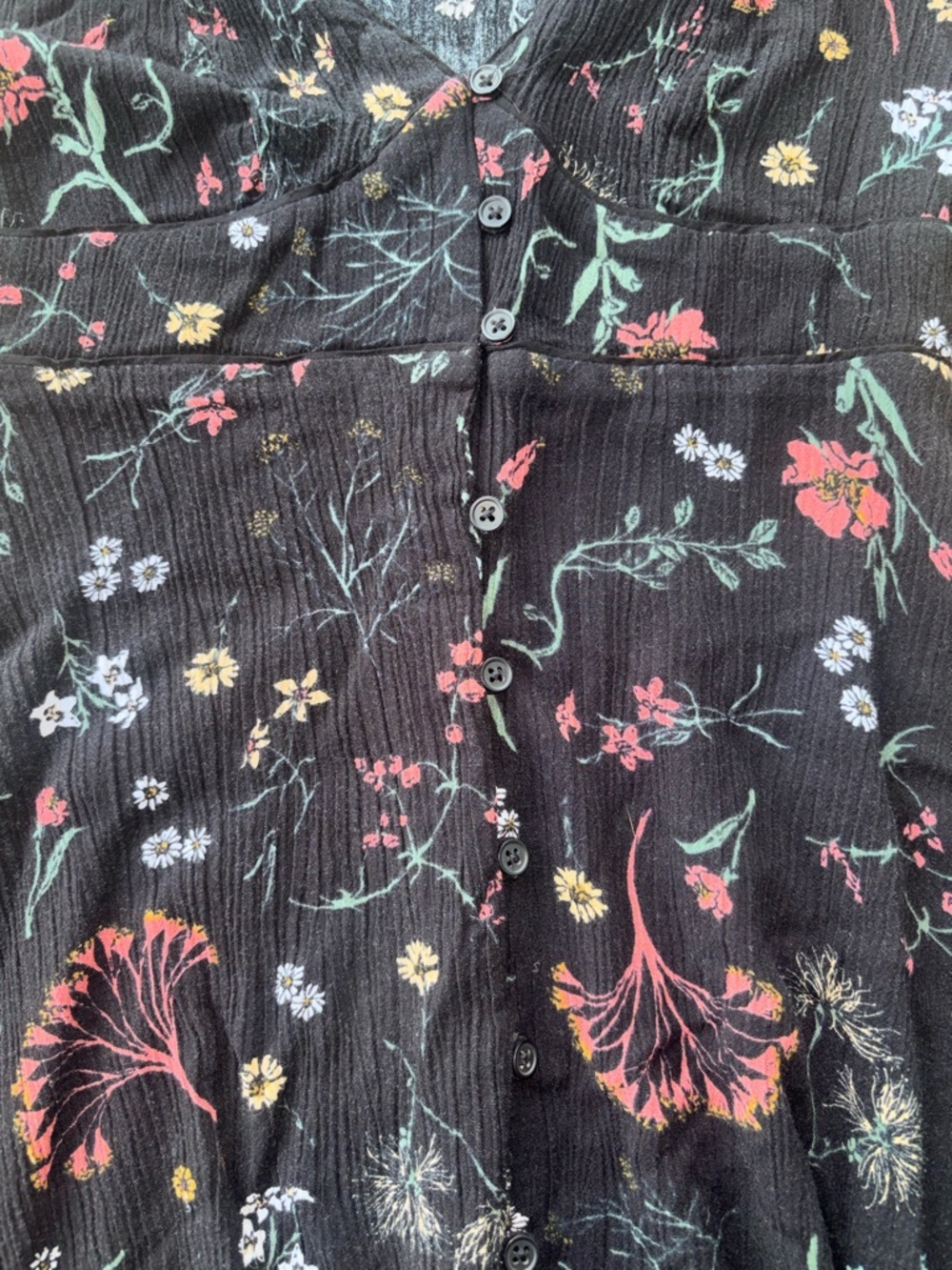 Forever 21 Black Floral Mini Dress Button Front Soft Goth Grunge Cottagecore - Picture 2 of 4